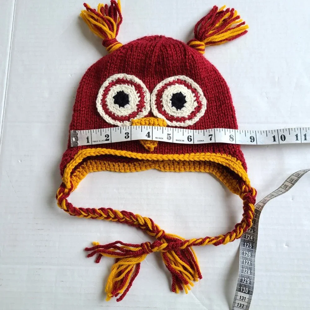 Kids Handmade Knit Crochet Owl Hat with earflaps Size 6-12 MONTHS